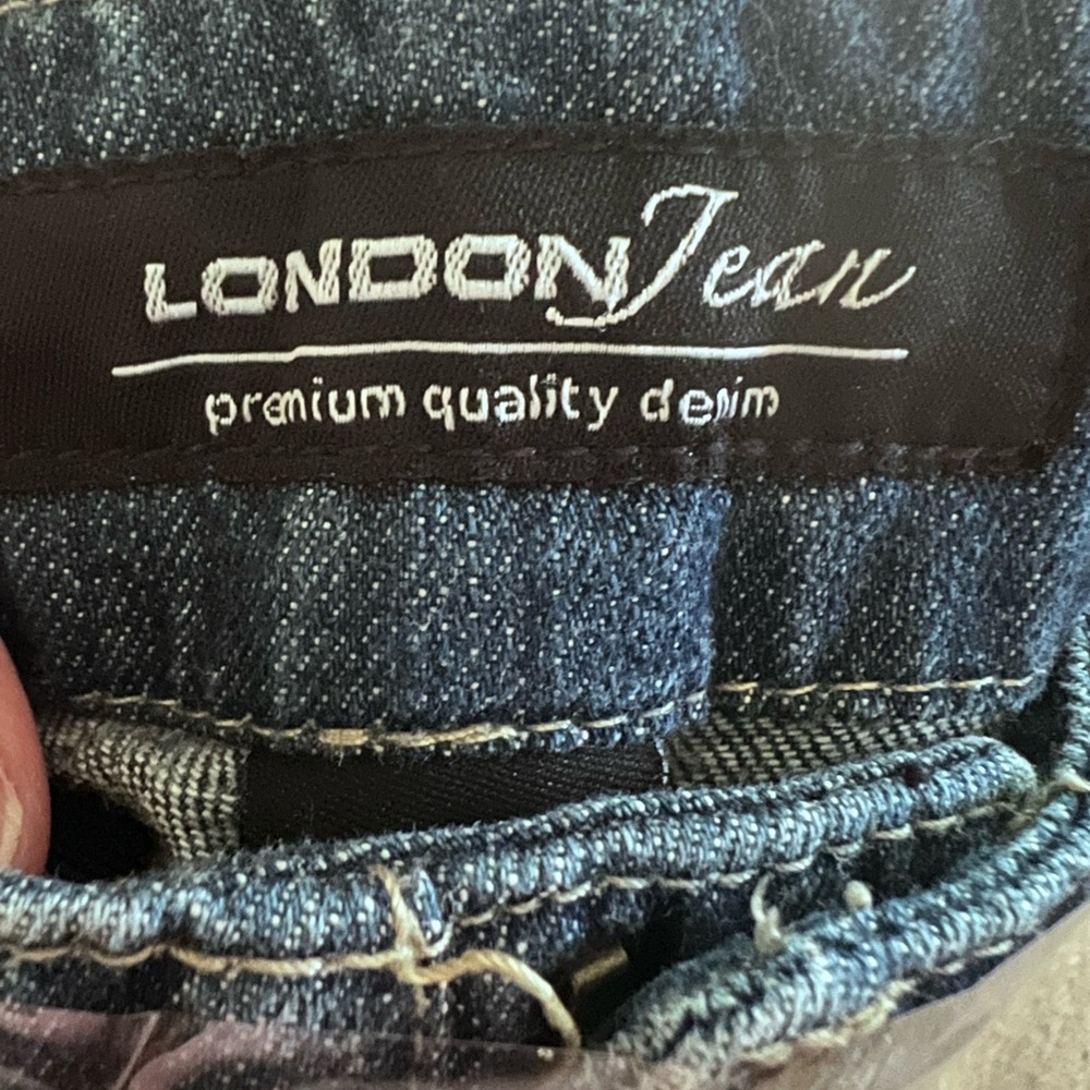LONDONJEAN Premium DARK Denim FLARE Jeans SIZE 12  100% Cotton Zip up Button - Picture 2 of 8